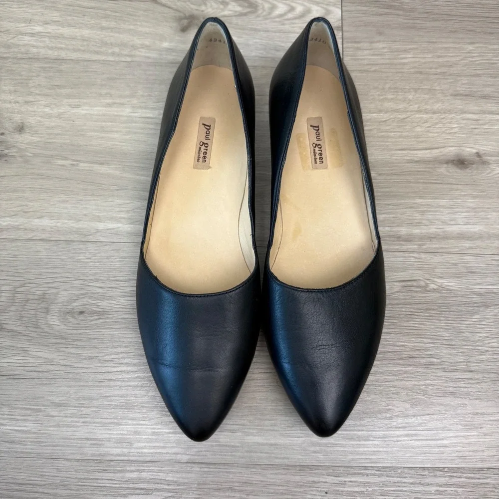 NEW Paul Green Black Point Toe Ballet Flats Leather Minimalist Comfort Size 9
